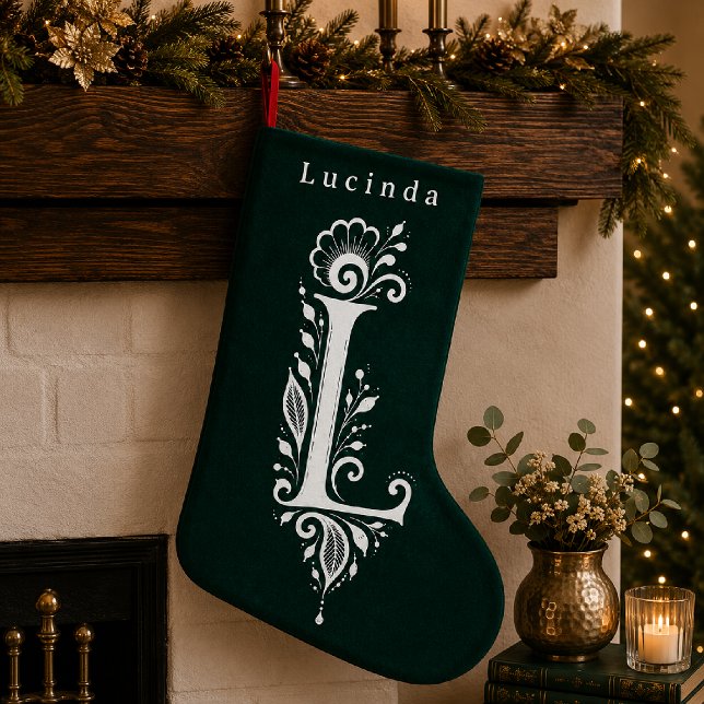 Letter L Botanical Monogram Personalized Stocking (Creator Uploaded)