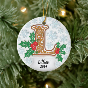 Letter L Custom Name Christmas Ceramic Ornament 
