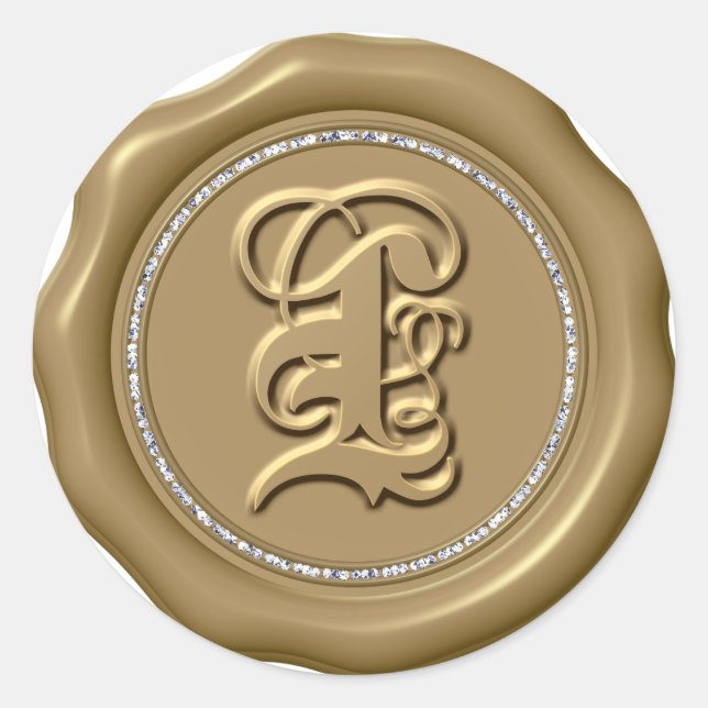 *~* Letter L Diamond Circle GOLD Wax Seal Stickers (Front)