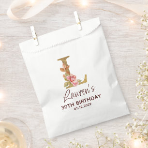 Letter L Gold Monogram Blush Pink Roses Favour Bag