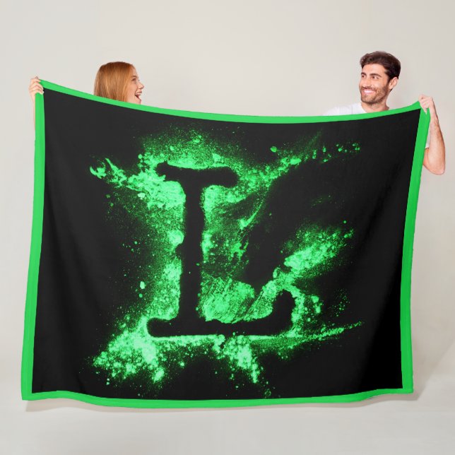 Letter L Green Capital Alphabet Fleece Blanket (In Situ)