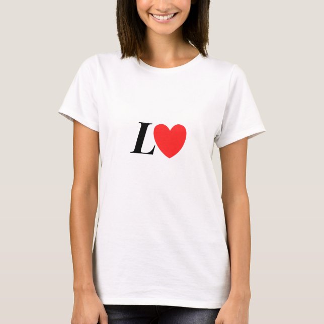 Letter L Heart - Valentine Initial Love Design T-Shirt (Front)