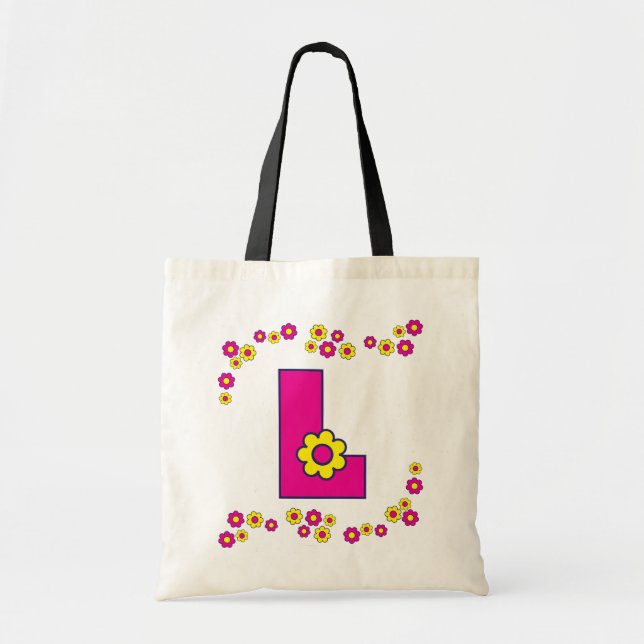 Letter L in Flores Pink Monogram Tote (Front)