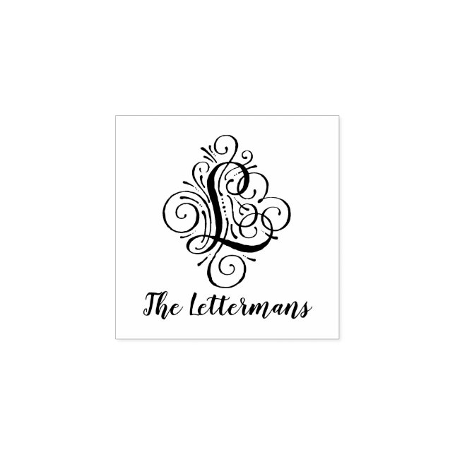 Letter L Initial Elegant Flourish Monogram Name Rubber Stamp (Imprint)