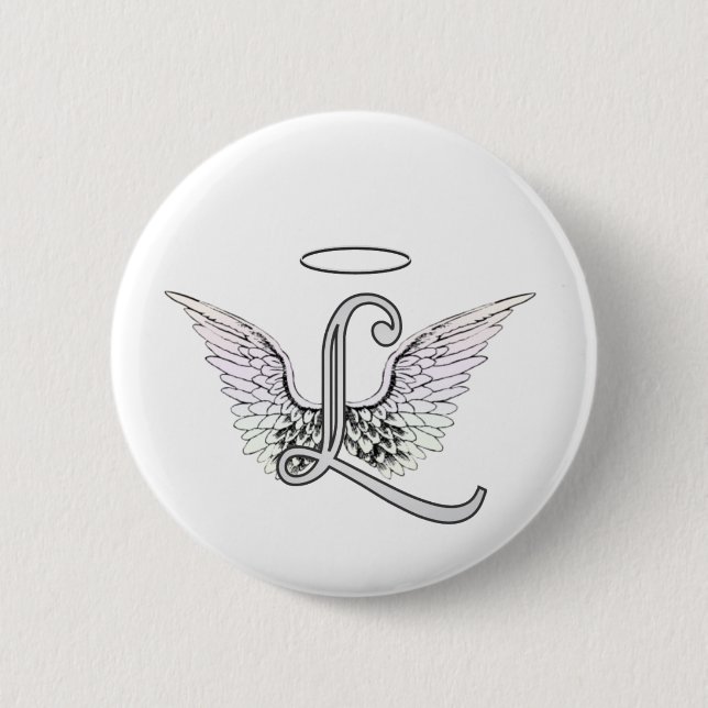 Letter L Initial Monogram with Angel Wings & Halo 2 Inch Round Button (Front)