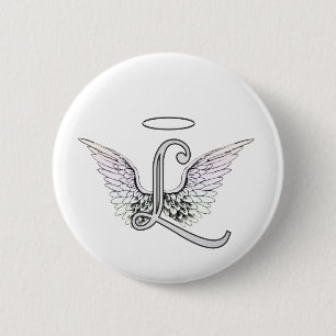 Letter L Initial Monogram with Angel Wings & Halo 2 Inch Round Button