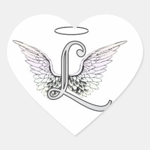 Letter L Initial Monogram with Angel Wings & Halo Heart Sticker