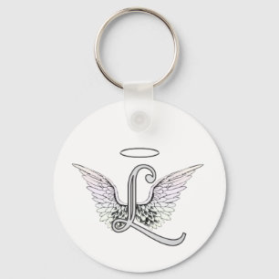 Letter L Initial Monogram with Angel Wings & Halo Keychain