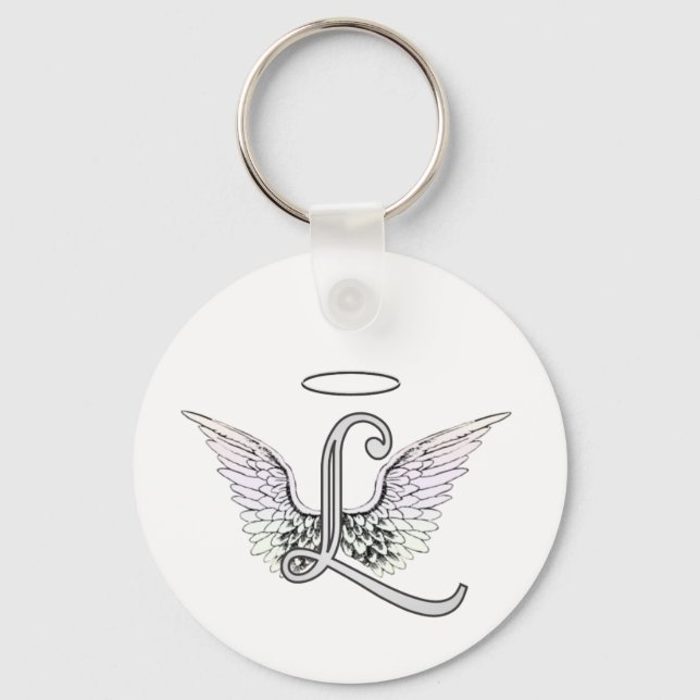 Letter L Initial Monogram with Angel Wings & Halo Keychain (Front)