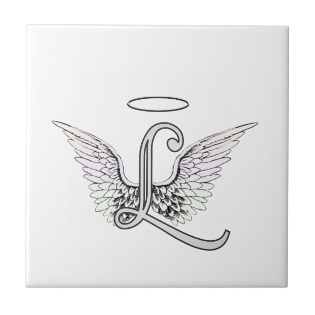 Letter L Initial Monogram with Angel Wings & Halo Tile (Front)