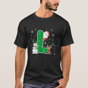 Letter L Initial Name Alphabet Monogram Santa Chri T-Shirt