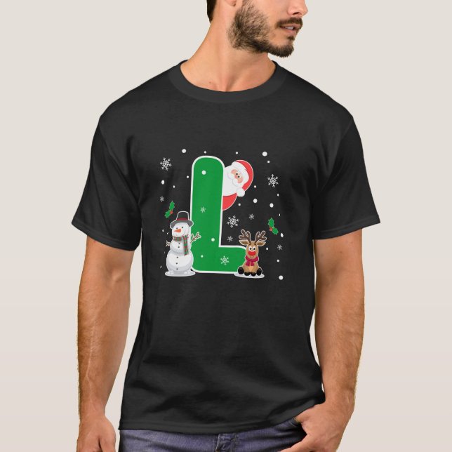 Letter L Initial Name Alphabet Monogram Santa Chri T-Shirt (Front)