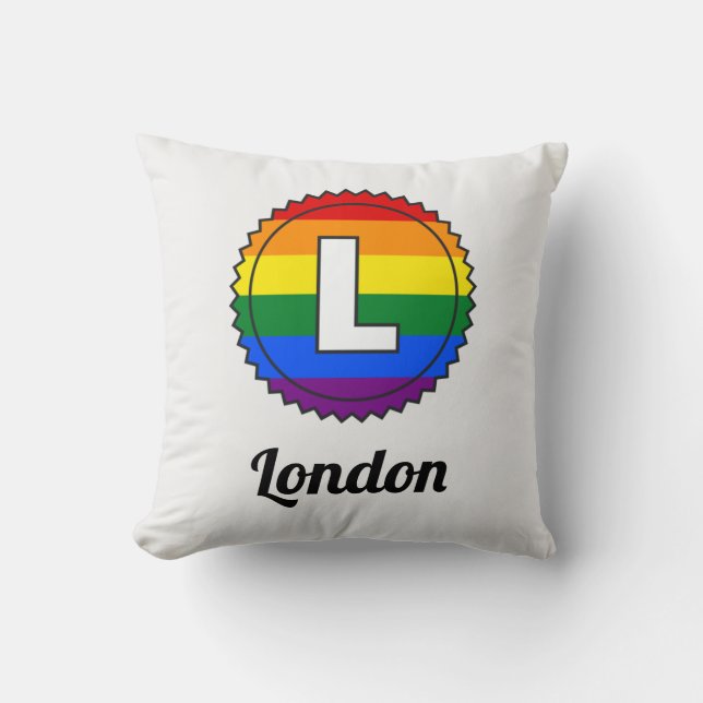 Letter L Initial & Name Gay Pride Rainbow Monogram Throw Pillow (Front)