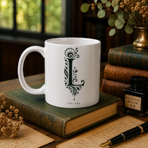 Letter L Linocut Botanical Personalized Mug