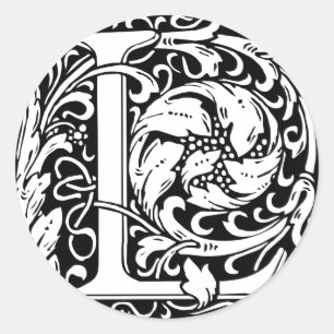 Letter L Medieval Monogram Art Nouveau Classic Round Sticker