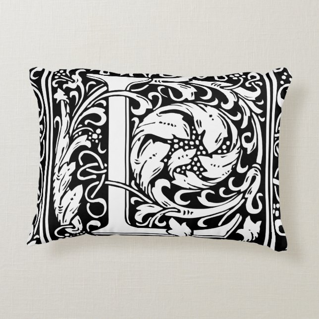 Letter L Medieval Monogram Art Nouveau Decorative Pillow (Back)