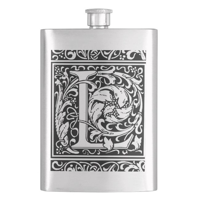 Letter L Medieval Monogram Art Nouveau Hip Flask (Front)