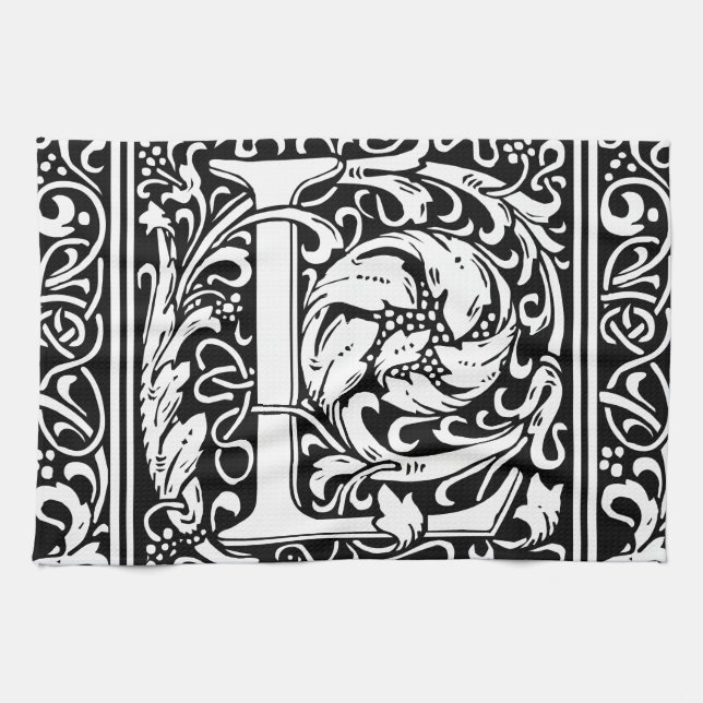 Letter L Medieval Monogram Art Nouveau Kitchen Towel (Horizontal)