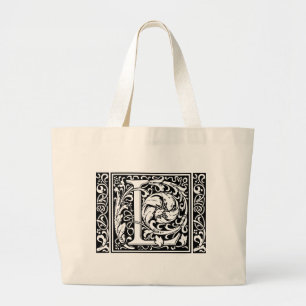 Letter L Medieval Monogram Art Nouveau Large Tote Bag
