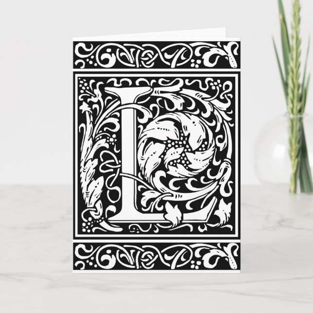 Letter L Medieval Monogram Art Nouveau Note Card (Front)
