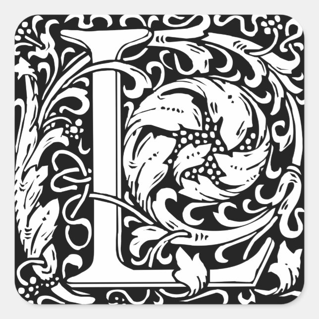 Letter L Medieval Monogram Art Nouveau Square Sticker (Front)