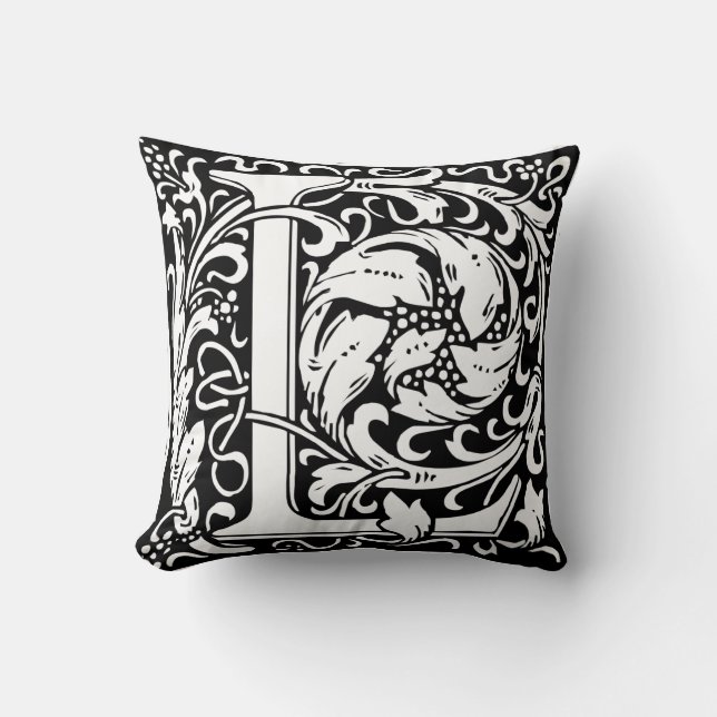 Letter L Medieval Monogram Art Nouveau Throw Pillow (Front)