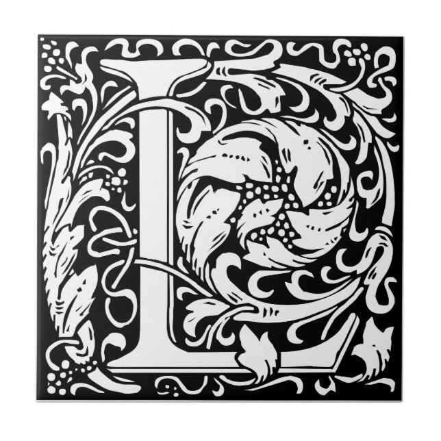 Letter L Medieval Monogram Art Nouveau Tile (Front)
