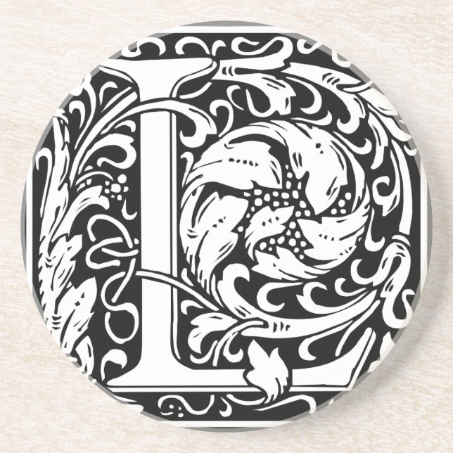 Letter L Medieval Monogram Vintage Initial Coaster (Front)