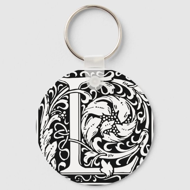 Letter L Medieval Monogram Vintage Initial Keychain (Front)