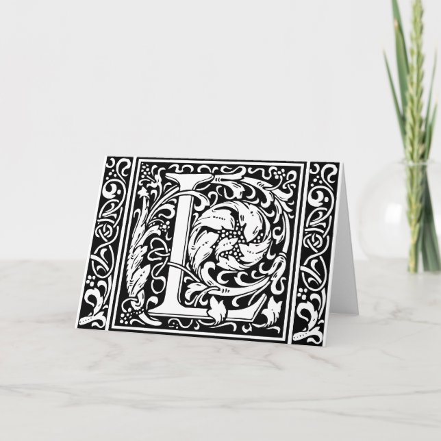 Letter L Medieval Monogram Vintage Initial Note Card (Front)