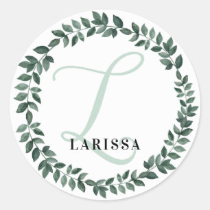 Letter L Monogram Custom Name Minimalist Botanical Classic Round Sticker