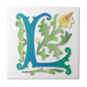 Letter L Monogram Fleur de lis Tile