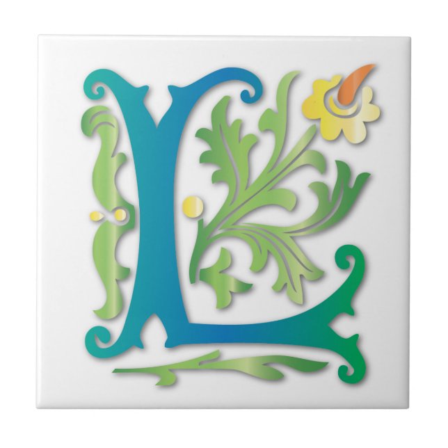 Letter L Monogram Fleur de lis Tile (Front)