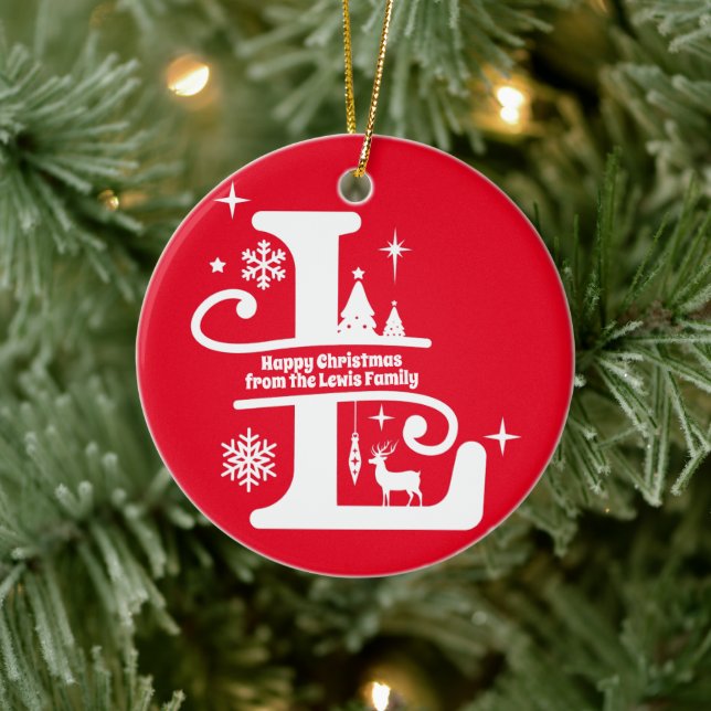 Letter L Monogram Initial Family Name Greeting    Ceramic Ornament (Tree)
