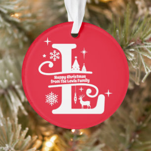Letter L Monogram Initial Family Name Greeting     Ornament