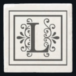 Letter L Monogram Stone Coasters<br><div class="desc">monogram, initial, elegant, black, white, square, border, letter l</div>