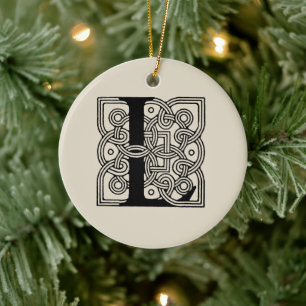 Letter L Monogram Vintage Celtic Knot Print Ceramic Ornament