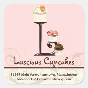 Letter L Monogram Watercolor Cupcake Business Box Square Sticker