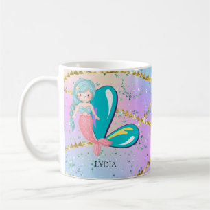 Letter L Monogram Watercolor Cute Mermaid Nursery Coffee Mug