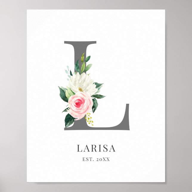 Letter L Monogram Watercolor Florals Poster (Front)