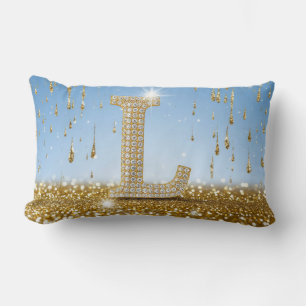 Letter L on Gold Glitter Background With Sparkling Lumbar Pillow