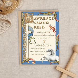 Letter L Royal Medieval 1st Birthday Invitation