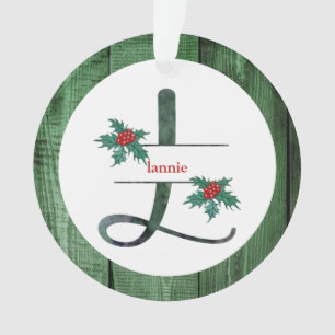 *~* Letter L  Rustic Christmas PHOTO Wood AP44 Orn Ornament