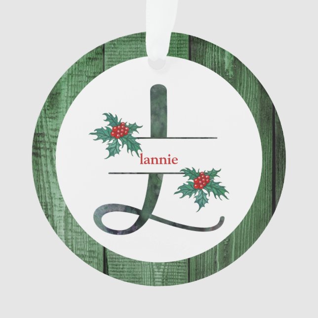 *~* Letter L  Rustic Christmas PHOTO Wood AP44 Orn Ornament (Front)