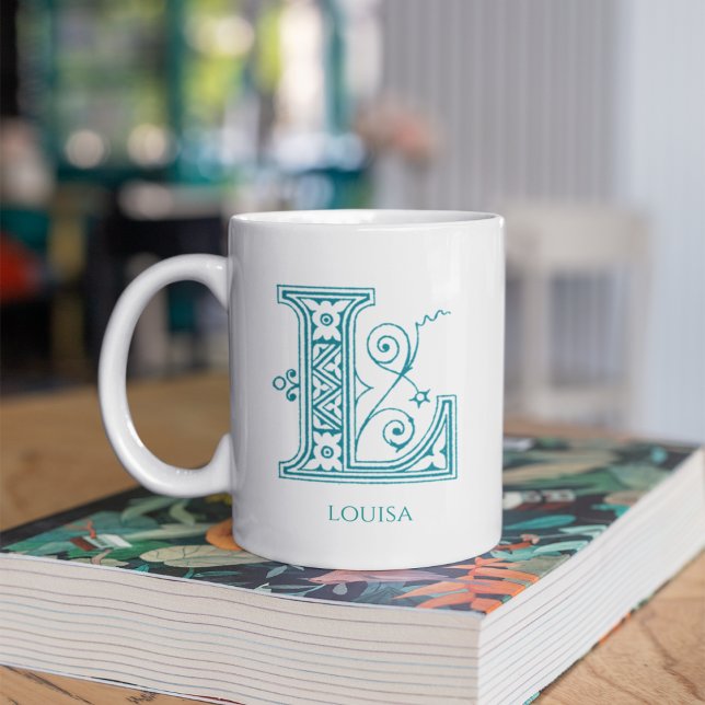 Letter L Teal Monogram Modern Name Coffee Mug (Creator Uploaded)