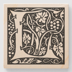 Letter 'L' William Morris Design Square Stone Coaster