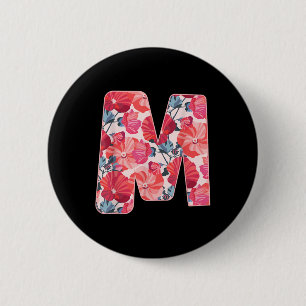 Letter M Alphabet First Name Consonant Flower Gard 2 Inch Round Button