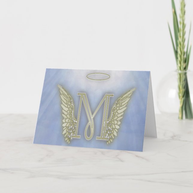 Letter M Angel Monogram Note Card (Front)