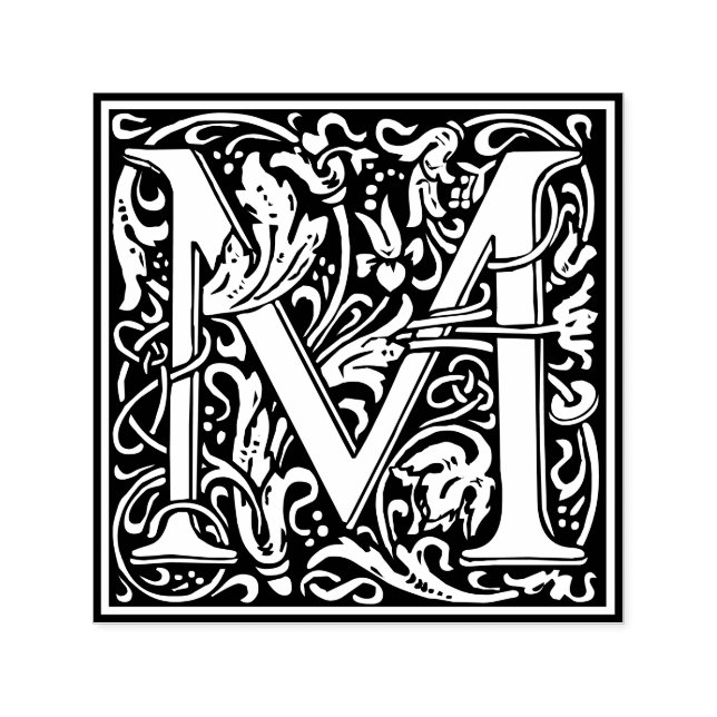 Letter M art nouveau black and white Tile Self-inking Stamp (Design)