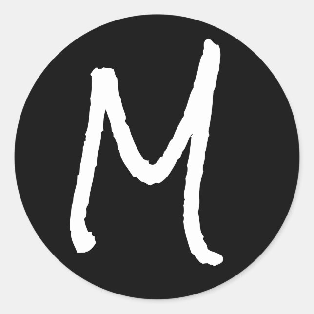 Letter M Black Rock Salt Alphabet by Janz Classic Round Sticker (Front)